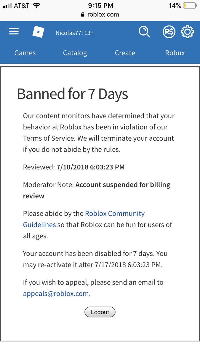 Nic On Twitter See You In 7 Days My Roblox Account Has - 