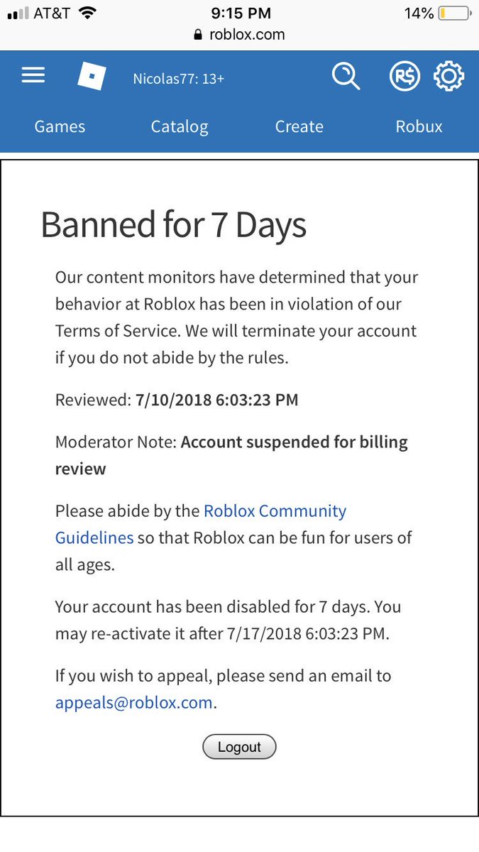 Nicster على تويتر See You In 7 Days My Roblox Account Has Been - nicster على تويتر see you in 7 days my roblox account has been falsely banned