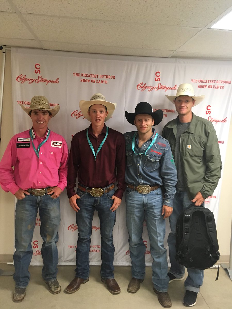The crew! Best bullfighters around <a href="/calgarystampede/">Calgary Stampede</a> <a href="/montyisfaster/">Monty Phillips</a> Levi Hale <a href="/BrettMonea/">Brett Monea</a> <a href="/WayeScott/">Scott Waye</a>