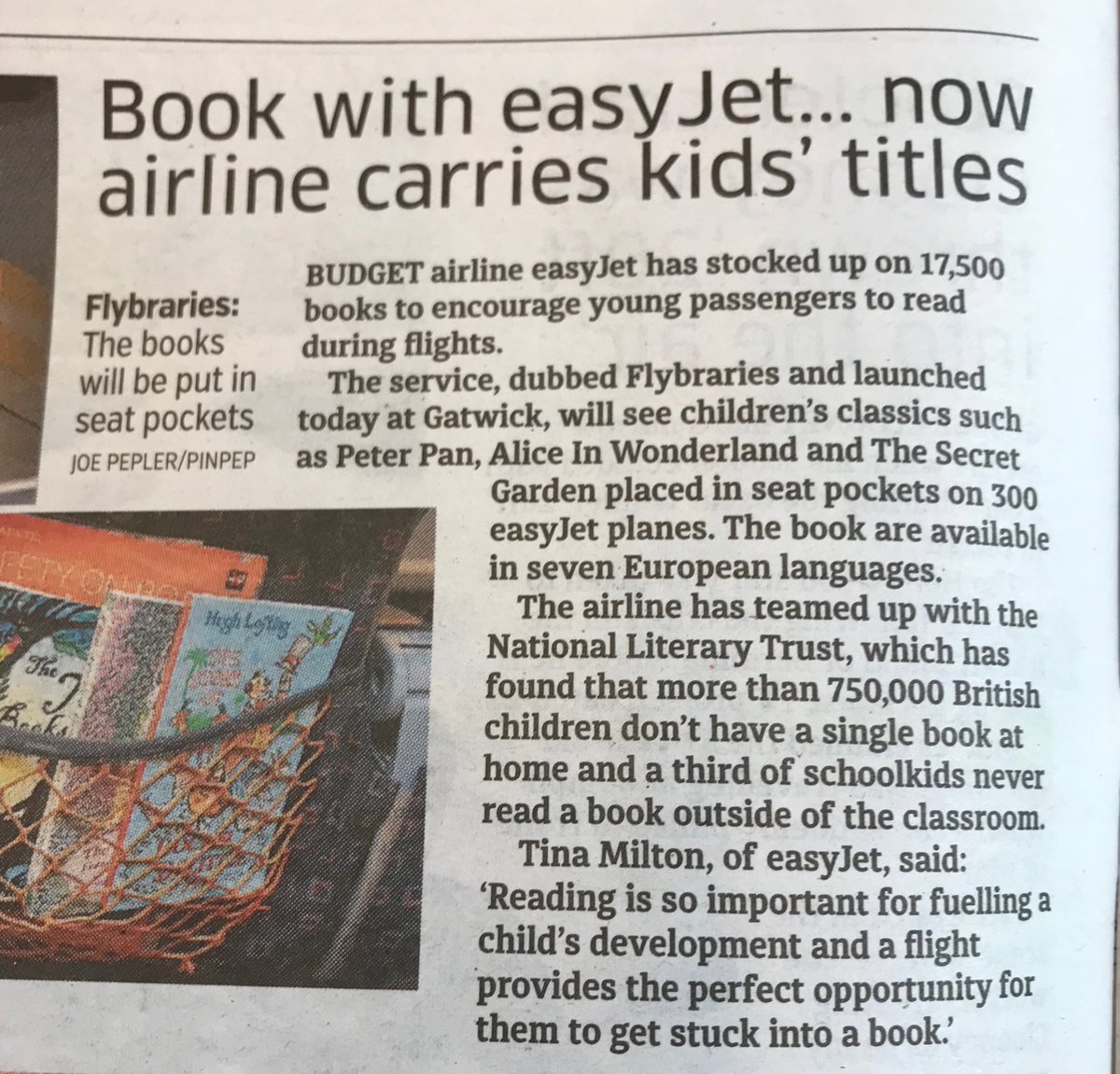 pferrari_b's tweet photo. ⁦@easyJet⁩ brilliant initiative. Put the iPads down and get to grips with a vital life skill, not to mention the wonderful worlds and imaginations that books introduce us to. #nationalliterarytrust #allaboutbooks #read #summerreads #flyeasyjet https://t.co/zBmK1biWqI