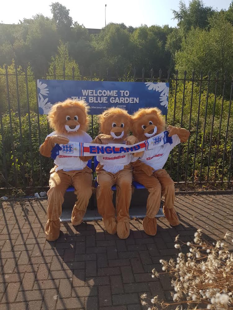 Quick stop off at Kirkdale's <a href="/Everton/">Everton</a> Blue Garden. They're not 'lion' you know, it really might be coming home! #3LionsOnATrain #ItsComingHome