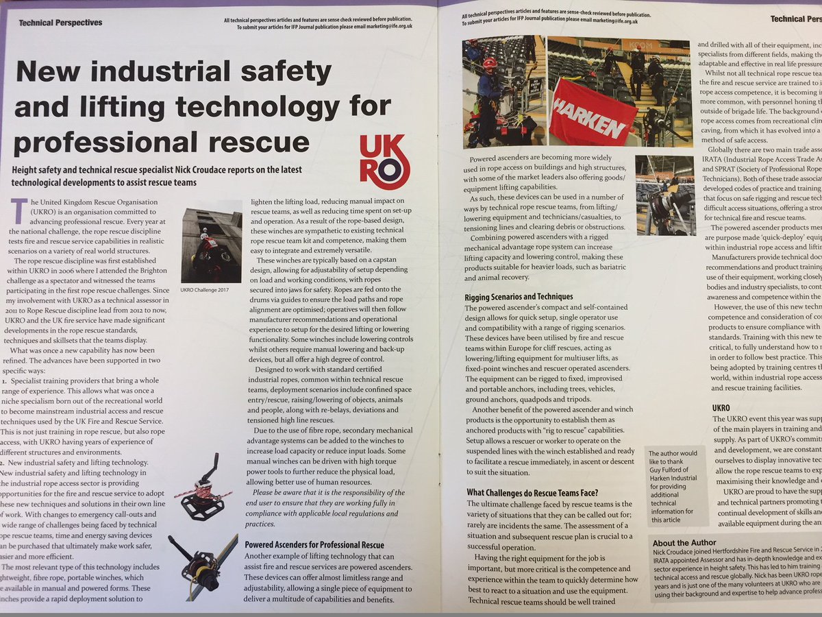 Harken_SandR's tweet photo. #HarkenIndustrial feature in International Fire Professional Magazine @ifeglobal in Nick Croudace’s article @RopeRescueLead on P28 &amp; 29. The article looks at how new industrial safety and lifting technology is helping to advance professional rescue: https://t.co/H99TSCilZ4 https://t.co/ToHgQgjMya