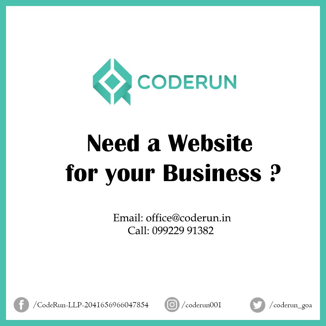 coderun_goa's tweet image. Do you have a business and need a website?
We are right here to help you.
Drop in an Email or Call us.
#WenesdayWisdom #webdevelopment #Webdesign #webdesigner #business #entrepreneurlife #Entrepreneur #CodeRunLLP