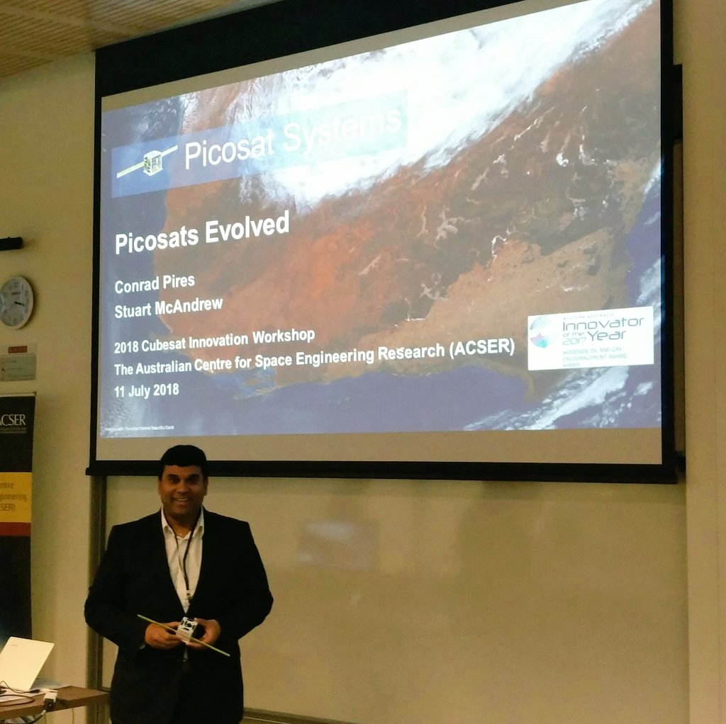 conradpires's tweet photo. About to present @PicosatSystems at the @ACSERUNSW #Cubesat2018 workshop https://t.co/RWcnKywp72