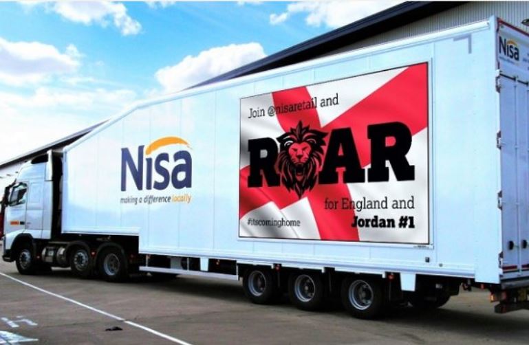 NisaRetail's tweet photo. Today we're sending our deliveries out from #Scunthorpe on trucks featuring new livery in support of the @England team on #worldcup semi final match day. Show your support and give us a RT!  #ENGCRO #ItsComingHome https://t.co/zxVtqiHZWo