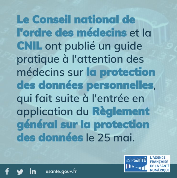 esante_gouv_fr's tweet photo. #RGPD : l'@ordre_medecins et la @CNIL publient un guide pratique à l’attention des #médecins
👉https://t.co/qi35Ncuepd #hcsmeufr https://t.co/2fQ8PtASP2