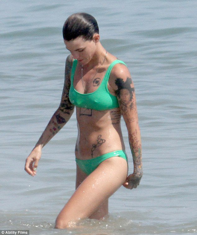 Bikini-clad Ruby Rose gets wet and wild on a Malibu beach. pic.twitter.com/...