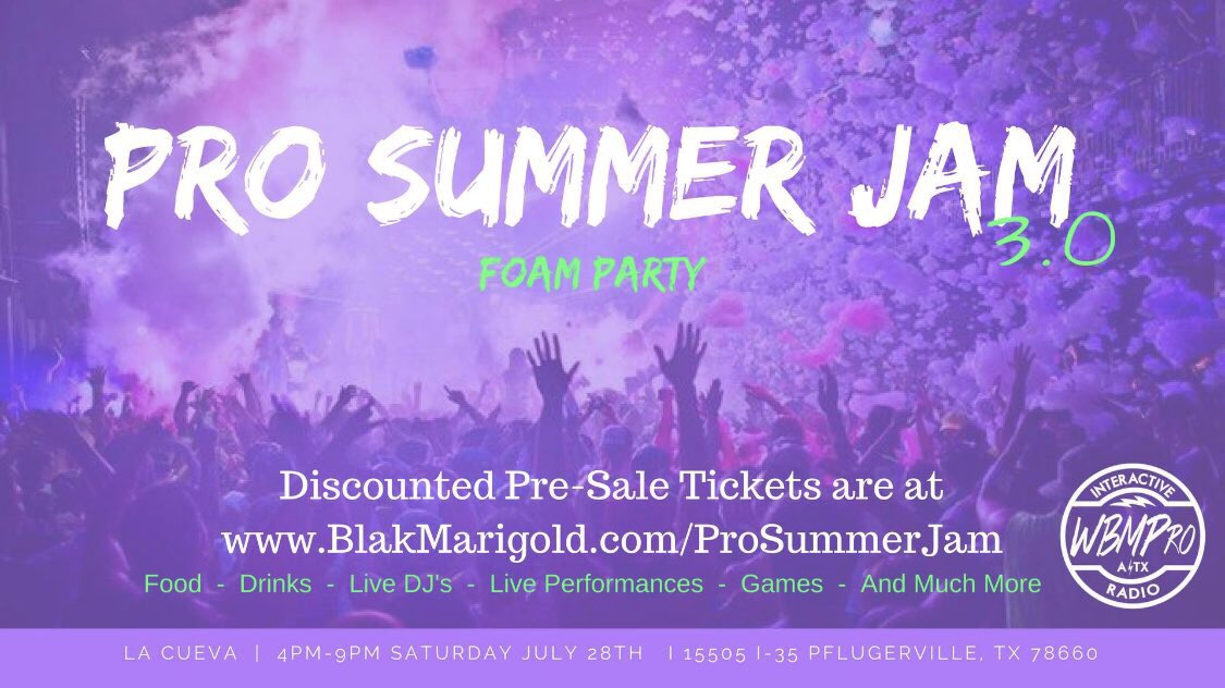 WBMProRadio's tweet photo. ATX come kick it with ya favorite uncensored station this Saturday at #LaCueva for #ProSummerJam 3.0!
This time it’s a FOAM party so bust out that swimwear😎
Presale tix available at https://t.co/7wFyX0smTE https://t.co/LnKI7KCKoU