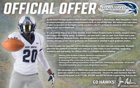 ccarignan_3's tweet photo. Blessed to receive my 2nd offer from Saint Anselm College! Huge thanks to @CoachCruzen @CoachJoeAdam!
@warriorqbcoach ... #WORK @PhenomPhactory https://t.co/gzlpFDtpti