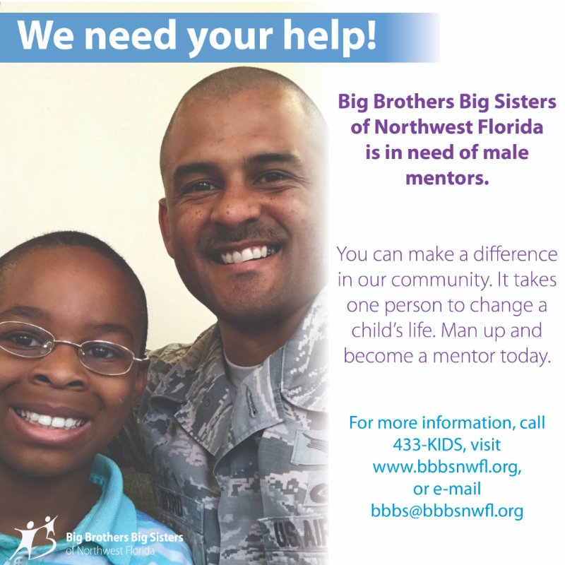 bbbsnwfl's tweet photo. Calling all men! Big Brothers Big Sisters of Northwest Florida is looking for male mentors to step up and make a difference in a child’s life. Are you interested or know someone who may be? Visit https://t.co/9Uw9BuDgti today! https://t.co/X3OcLEgHKd