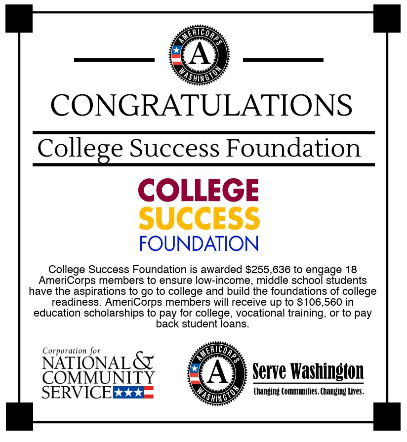 College_Success's tweet photo. Across WA state, @AmeriCorps members #GetThingsDone by serving alongside our communities. Thanks to new funding, their service will continue to promote a college-going culture for underserved students in middle school. https://t.co/DWHxxkq2sC