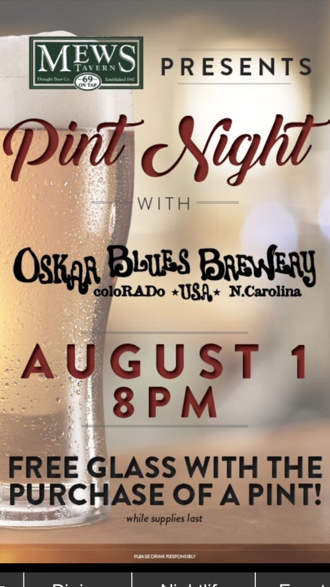 GoingOutRI's tweet photo. @oskarblues #pintnight @mewstavern ... #beer #goingout #GoingOutApp https://t.co/XjDcxcJUac