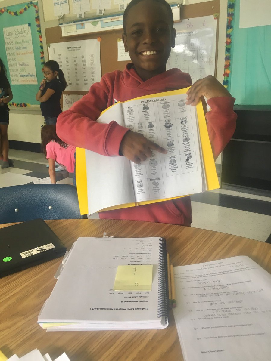 During IDR conferencing at the end of summer camp, this student said he now felt confident reading out loud - but then ran to his folder to find the list of character traits. “No, now I’m fearless!” WOW! #vcssummer #read #whyweteach