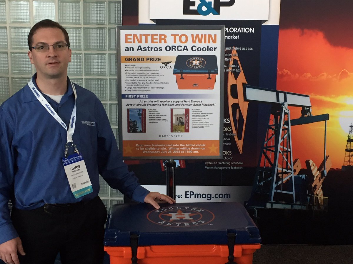 Hart_EPMag's tweet photo. Congratulations to Chris Paradise, @Nalco_Champion, winner of the 40-quart #Astros ORCA Cooler given away by @hartenergy at #URTEC2018 https://t.co/VxIvwbyaQ5
