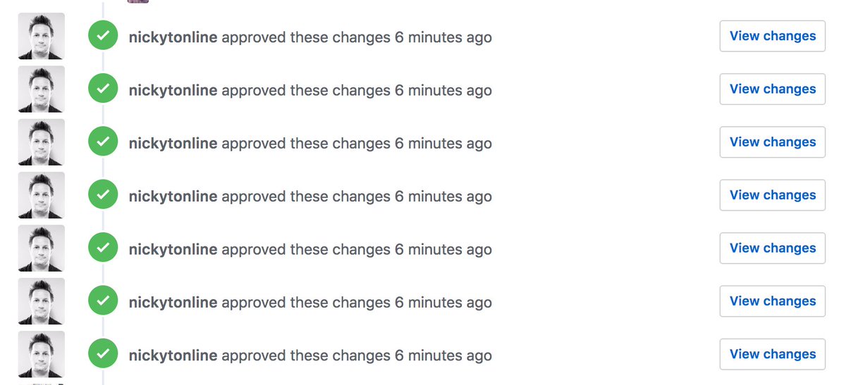nickytonline's tweet image. Looks like GitHub really wanted me to know that I approved a PR. 😂 #gitproblems