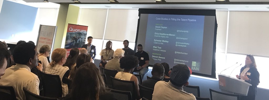 Lots of opportunities being shared at #RAIN2018 <a href="/UCScienceCenter/">Science Center</a> re: diversity, inclusion + filling the talent pipeline in #phl + beyond. Thanks to <a href="/venture4america/">Venture For America</a> <a href="/campusphilly/">Campus Philly</a> @firsthandphilly @codedbykids @Waterfrontvent <a href="/sbmartsgrant/">SmallButMightyArts</a> for your work + ideas.