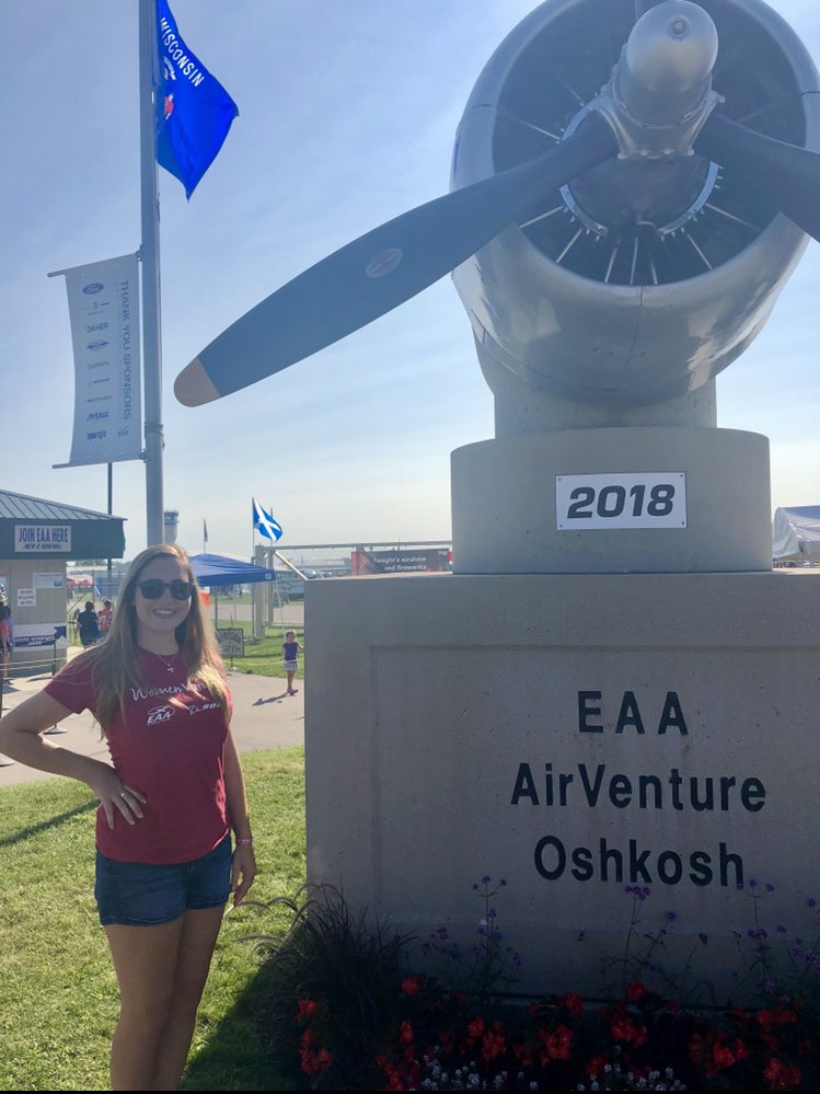 ericaa_swenson's tweet photo. We just had to take a picture in front of the airplane we flew into #OSH18 with our #womenventure shirts on! #WomeninAviation #99s #FlyWithJepp #LETUaviation #LeTourneauBuilt https://t.co/PoFCnYEVGu