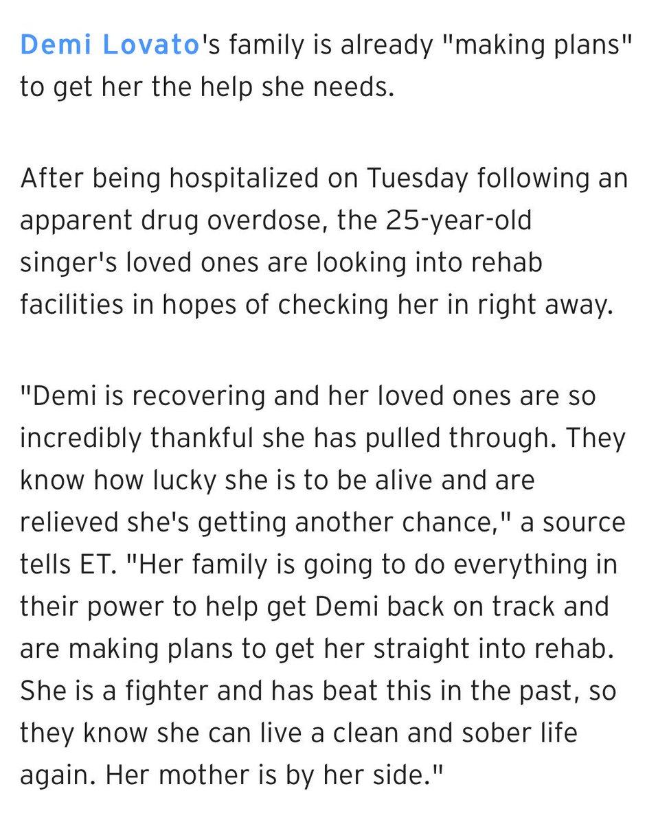 demetriaaalove's tweet photo. Demi Lovato's Family 'Making Plans' to Get Her 'Straight Into Rehab' Following Apparent Drug Overdose https://t.co/tfqGvnDz29 https://t.co/71JGV4EYtV
