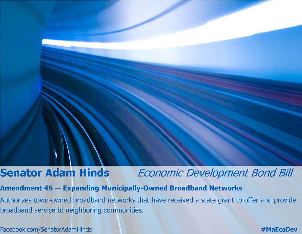 adamghinds's tweet photo. The @MA_Senate has adopted my amendment to the #MAEcoDev Bond Bill to encourage Last Mile #broadband connectivity #intheBerkshires and throughout western Mass -- authorizing municipally-owned broadband networks to offer services in neighboring communities! #mapoli #wmapoli https://t.co/b4LyHWjVI0