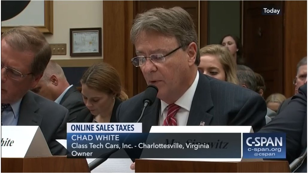 Check out this <a href="/cspan/">CSPAN</a> <a href="/HouseJudiciary/">House Judiciary Dems</a> committee hearing video clip of eBay seller Chad White explaining how an #InternetSalesTax potentially effects his #SmallBiz. Thank you Chad for travelling to D.C. to testify!: cs.pn/2LjXB3E