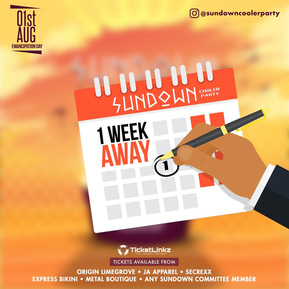miss_saranie's tweet photo. We are now 1 Week Away from Sundown Cooler Party and ready to take over Soca Beach!! 

Sundown Cooler Party! Crop Over Wednesday! 

Emancipation Day - August 1st!

Tickets are now $60!

#CountdowntoSundown #SundownCoolerParty 
#CropOver2018 #SunDown #CropoverWednesday https://t.co/paACRCNDM4