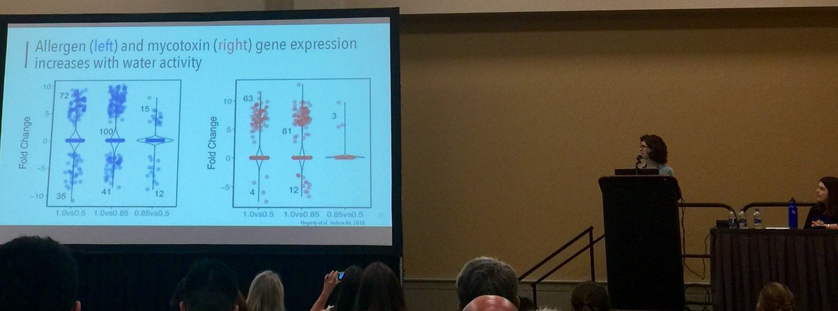 MisztalPawel's tweet image. Fascinating talk by Bridget Hegarty, ⁦@KarenCDannemill⁩, and ⁦@jordan_peccia⁩ showing that fungal gene expression increases with water activity. ⁦@SloanFoundation⁩ @microbenet ⁦@polsiewski⁩