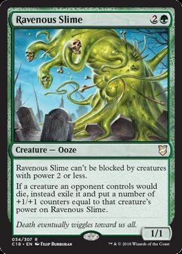 JDofCommander's tweet photo. Slime Time! 
We get another ooze for @WizardsFamiliar 

Grows and exiles opponents creatures instead of putting them in the GY 

#CommanderChristmas #MTGC18 https://t.co/H78pTZOhqf