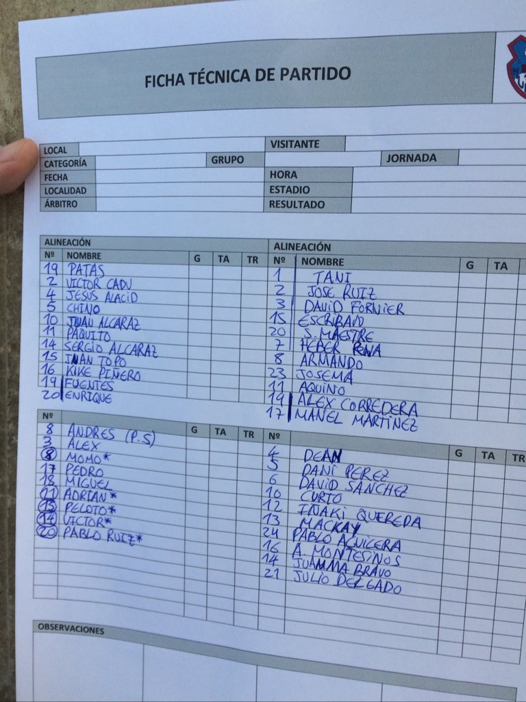 Alineaciones <a href="/realmurciacfsad/">Real Murcia CF</a> vs <a href="/MulenoClubF/">MULEÑO C.F.</a> 
 Estamos en directo : mixlr.com/futboldembronce.