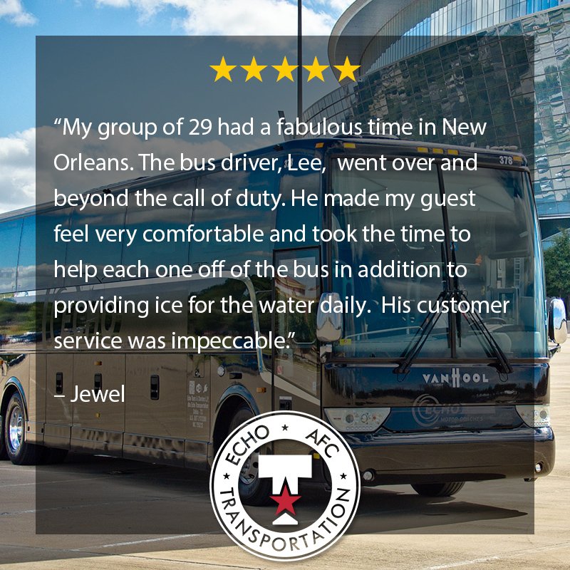 EchoCharterTX's tweet photo. The ECHO team of dedicated, knowledgeable transportation professionals is the driving force behind our ongoing success!
#GroupTravel #ToursandCharters #Testimonial https://t.co/s54SHh2eSd
