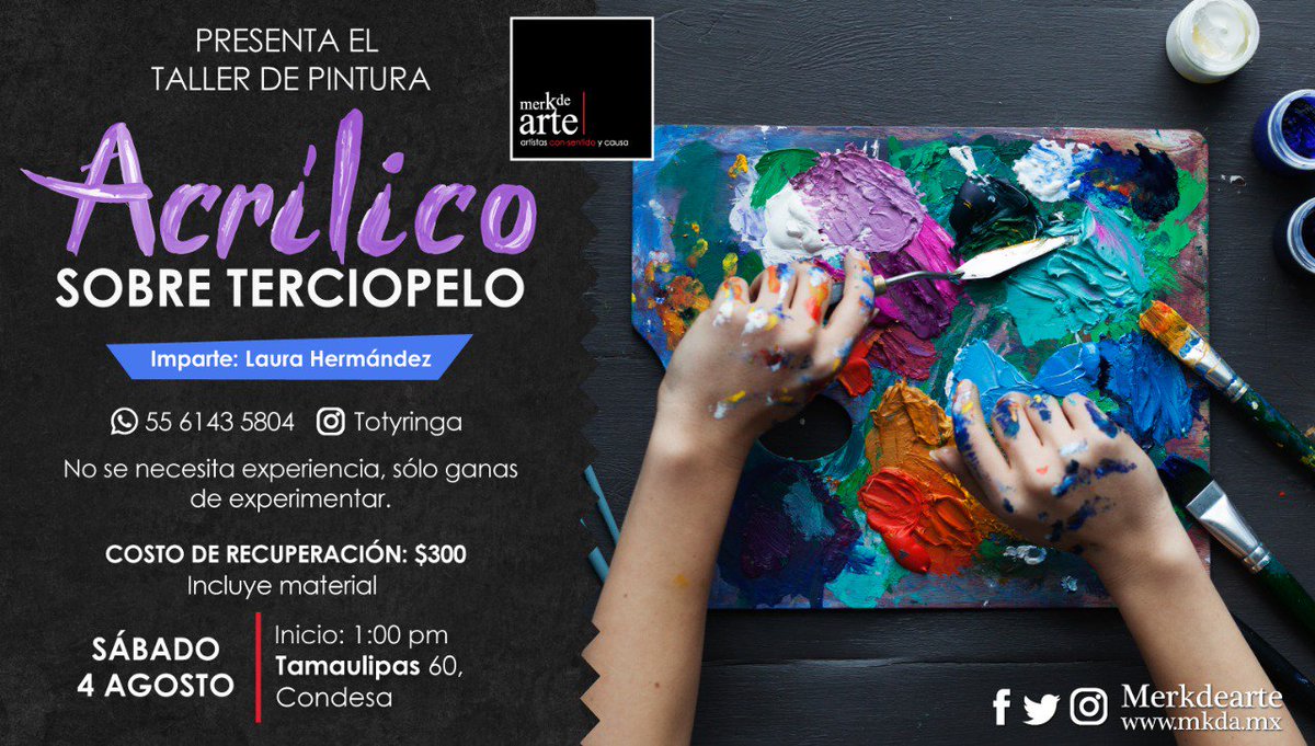 MerkdeArte's tweet photo. #Merkdearte te invita al taller de Acrílico sobre Terciopelo.
Impartido por: @Totyringa

Obtén tus accesos en:
https://t.co/XPcDUAN6pG

Formas de pago:
PayPal, OXXO, Tarjeta de Débito / Crédito y en la galería.

#FelizMiercoles #CDMX #Taller #Acrílico #Terciopelo #Pintar #Pintura https://t.co/LAM7dwMkV7