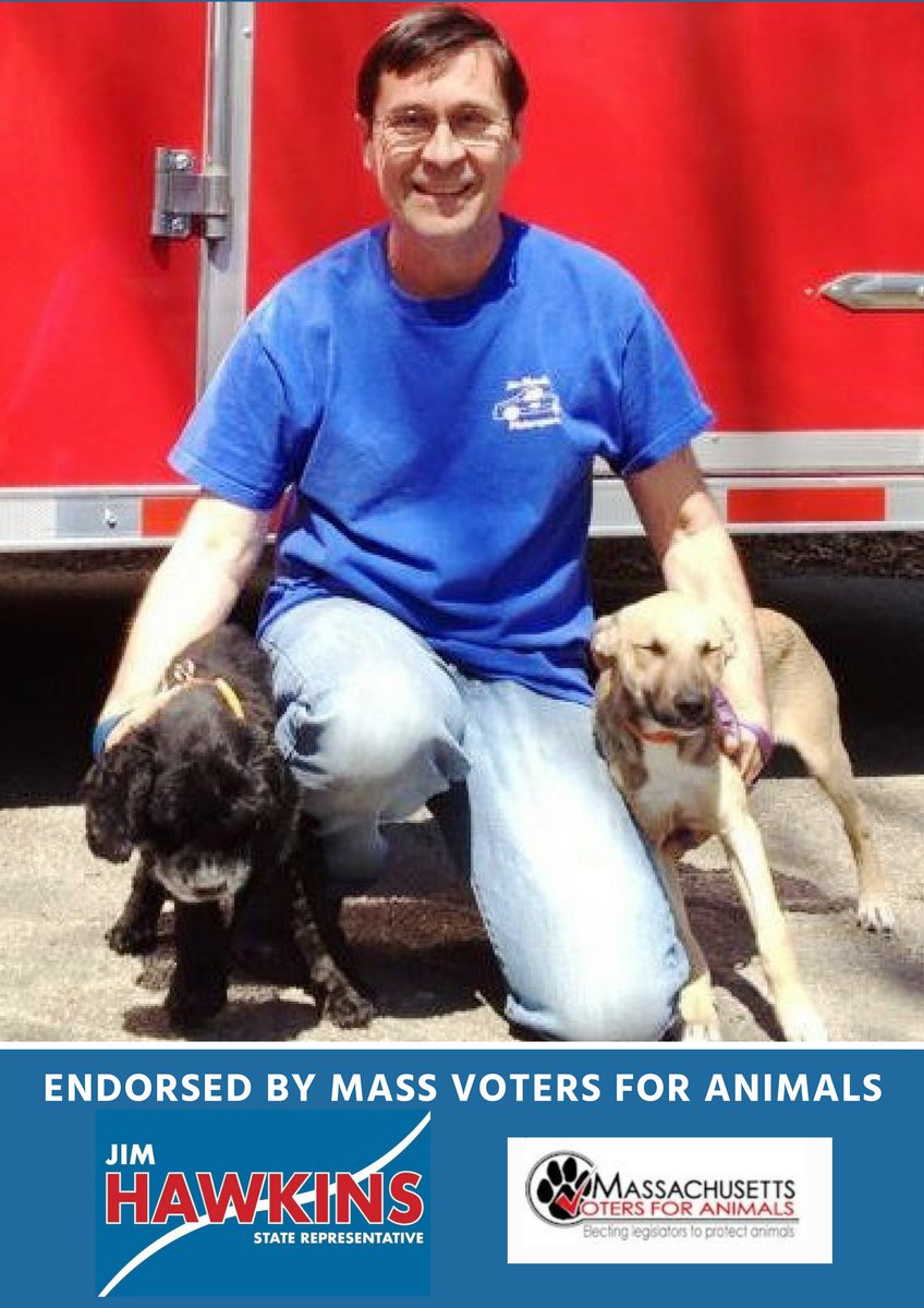 Representative Jim Hawkins (@jimhawkins4rep) on Twitter photo I'm excited to share I've been endorsed by <a href="/MAVotes4Animals/">MA Voters 4 Animals</a>! As a proud owner of 2 dogs, Audrey and Ruth, I will be a strong advocate for animal protection and the prevention of cruelty. I'm excited to share I've been endorsed by <a href="/MAVotes4Animals/">MA Voters 4 Animals</a>! As a proud owner of 2 dogs, Audrey and Ruth, I will be a strong advocate for animal protection and the prevention of cruelty.