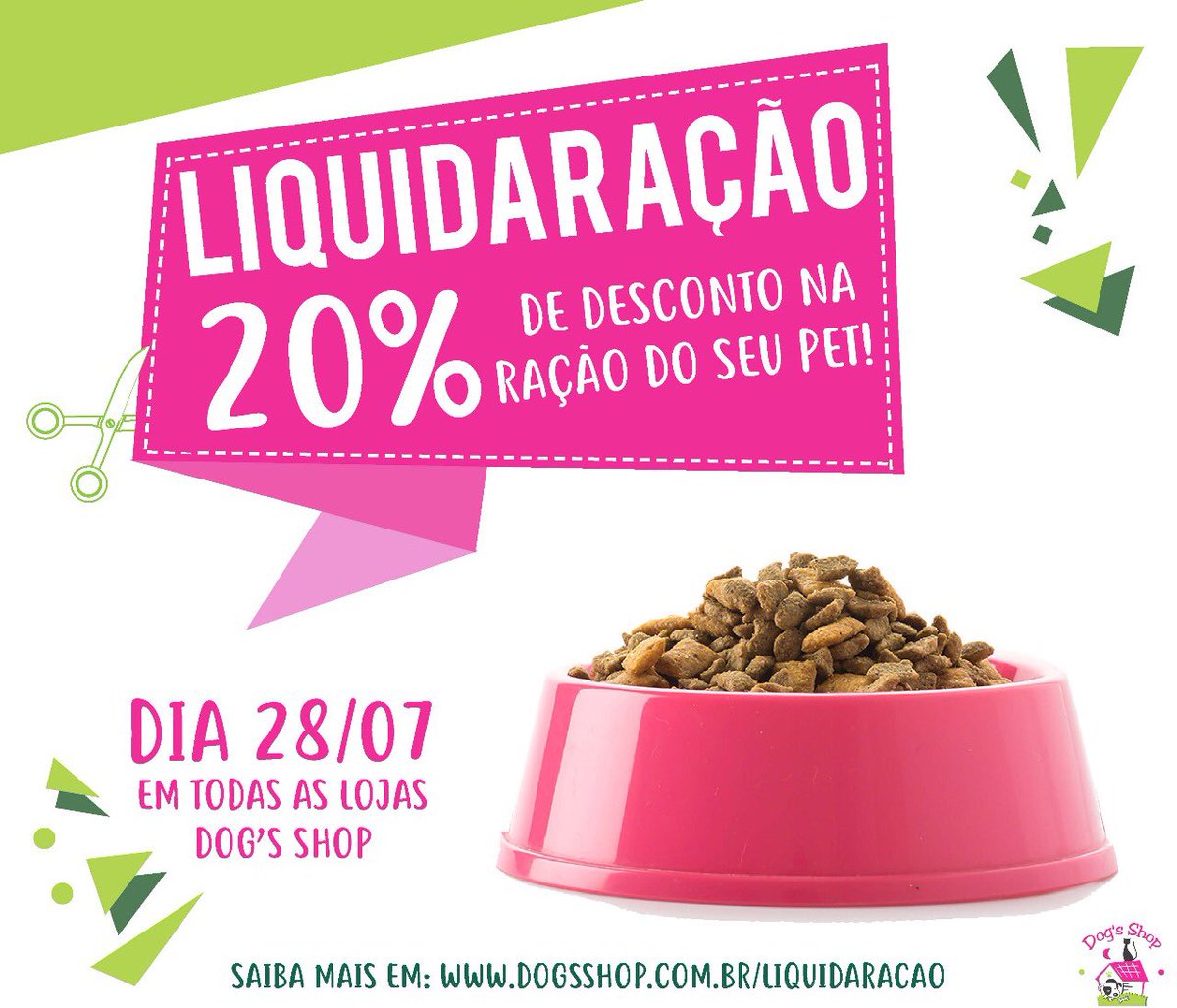 🐶Quer economizar 20% na ração do seu pet?
Então passe na LiquidaRação da <a href="/dogsshop/">Dog's Shop</a> neste sábado! Todos os produtos das marcas ProPlan, Cibau, Must, N&amp;D, Dog Chow e muitas outras estarão com 20% OFF. Confira os produtos participantes em: dogsshop.com.br/liquidaracao ou ligue 3224-8525
