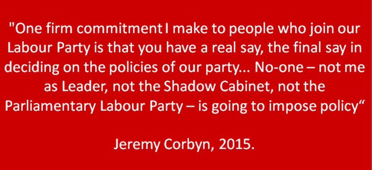 TheStephenRalph's tweet photo. @Alewin7 @BandILabour @UKLabour @SalmanShaheen @Another_Europe @RuthCadbury Excellent. 🙂 I just hope @jeremycorbyn stands behind his commitment - the one he made in the 2015 leadership election to give party members control of policy... 👇🏻

As #Brexit was not allowed to be debated &amp; voted on at #LabConf17 it most certainly should he at #LabConf18 https://t.co/kkKl1k4tWa