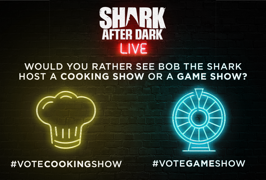 SharkWeek's tweet photo. Which would you rather see @BobTheShark host? #VoteCookingShow or #VoteGameShow https://t.co/QvctzILgdH