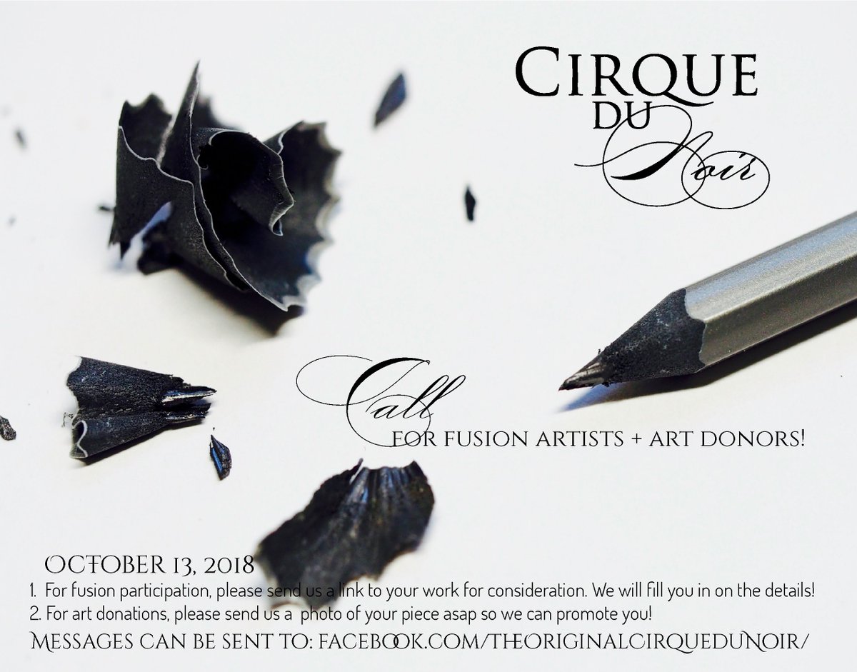 Are you interested in participating in the Cirque du Noir Live Art Fusion? Please send us a link to your portfolio! Looking for new local #artists #draw #artfusion