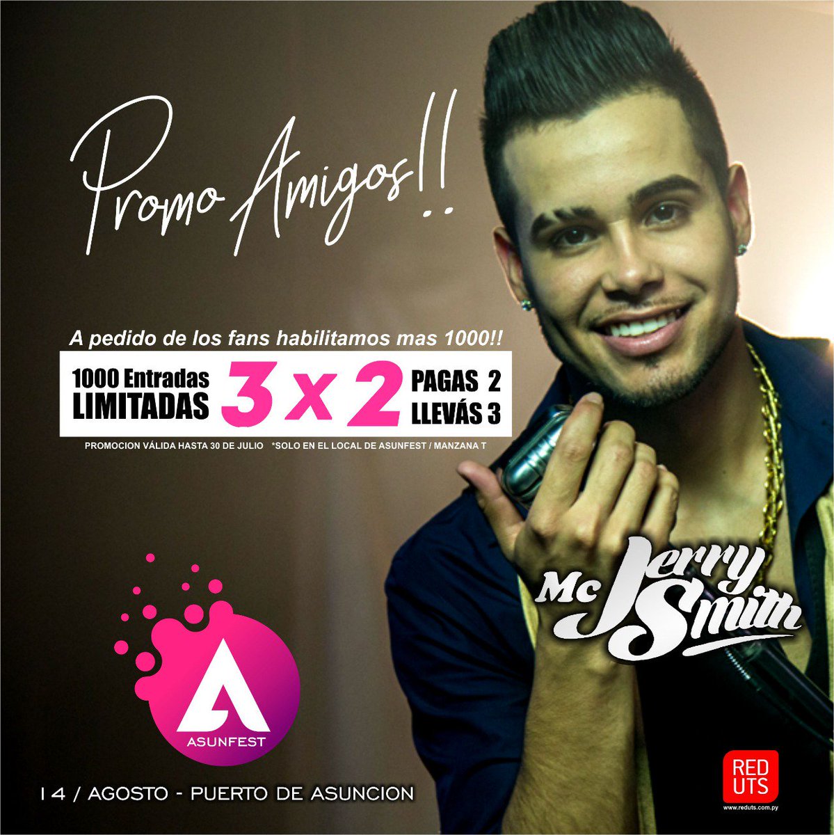 los40Paraguay's tweet photo. ¿Pensaste que ya estuviste en las mejores fiestas del año? ¡Preparáte para esto que se viene con todo! 🔝😎 Festejamos el Aniversario de Asunción en el #ASUNFEST, el 14 de agosto. Aprovechá la #PromoAmigos y adquirí tus entradas en @RedUTS_Py https://t.co/2ZwxV1ovrm