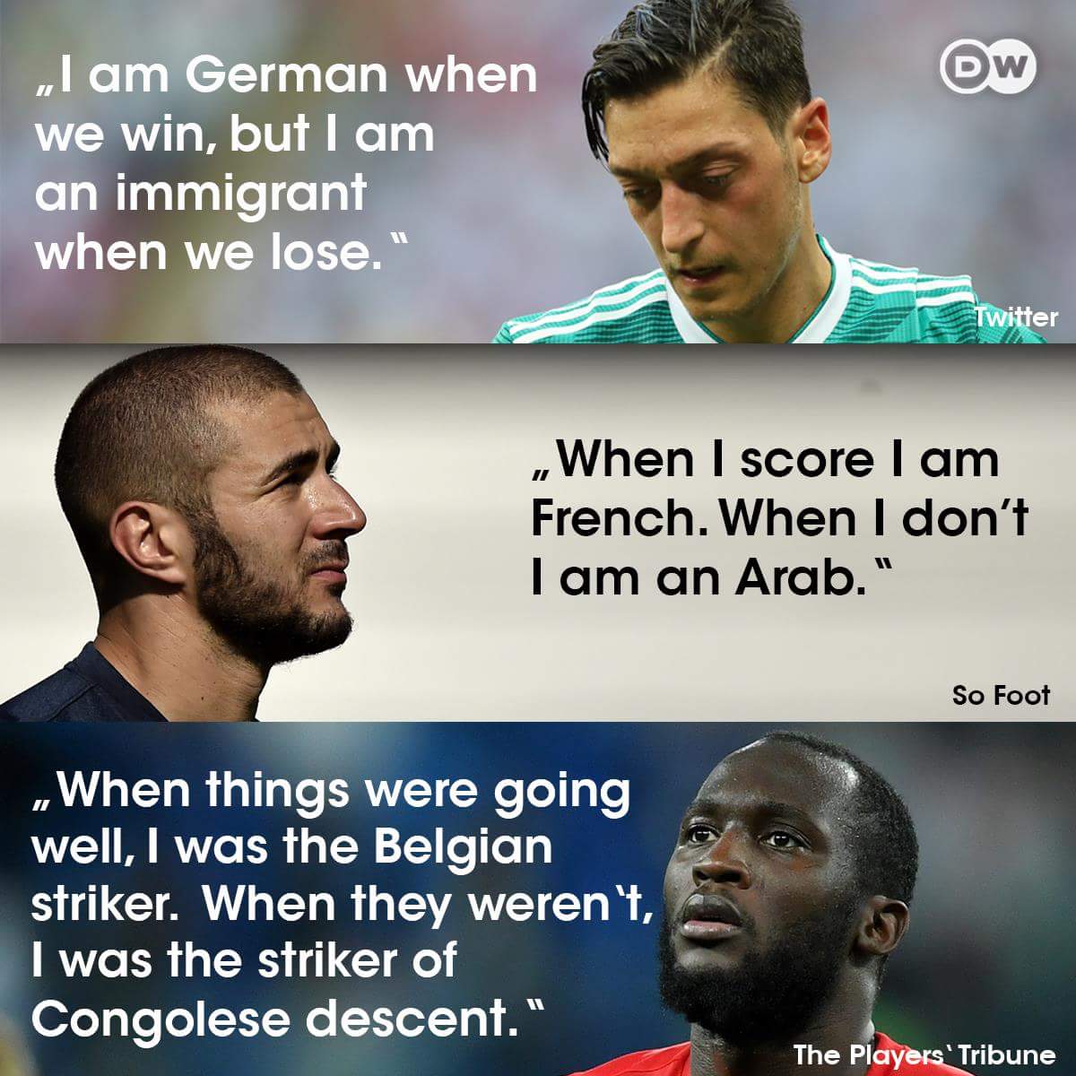 tp9dz's tweet photo. #Ozil @MesutOzil1088 @RomeluLukaku9 @Benzema 3 joyaux du foot,bi-nationaux qui snt vite rappelés à leurs origines respectives qd cela se passe mal en sélection
Nous sommes au 21ème siècle,ms les mentalités 2 certains supporters st encore au moyen âge.#racisme
@KDjaziri  #Benzema https://t.co/zERKs1vVMm