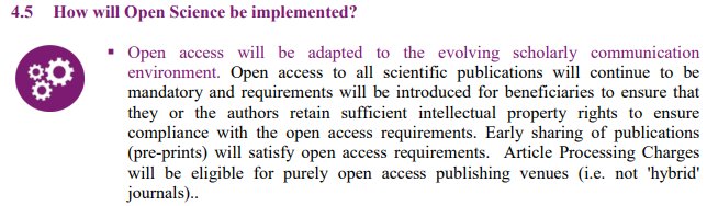 jeroenbosman's tweet photo. Many people are not aware that in the new 100bn EU Horizon Europe funding programme preprints will satisfy Open Access requirements but OA papers in subscription journals will not be fundable: https://t.co/D9xzQ3W2wf (p. 106) https://t.co/wFpZVbs0Hd