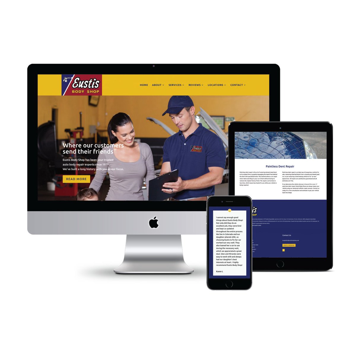 ebbekadesign's tweet photo. From a logo refresh to a new website, we’ve had a great time designing for our client Eustis Body Shop. Today they are officially open for business at their shop at 87th &amp; hwy 2! #ebbekadesignco #eustisbodyshop #LNK https://t.co/yZUxUYz2rC