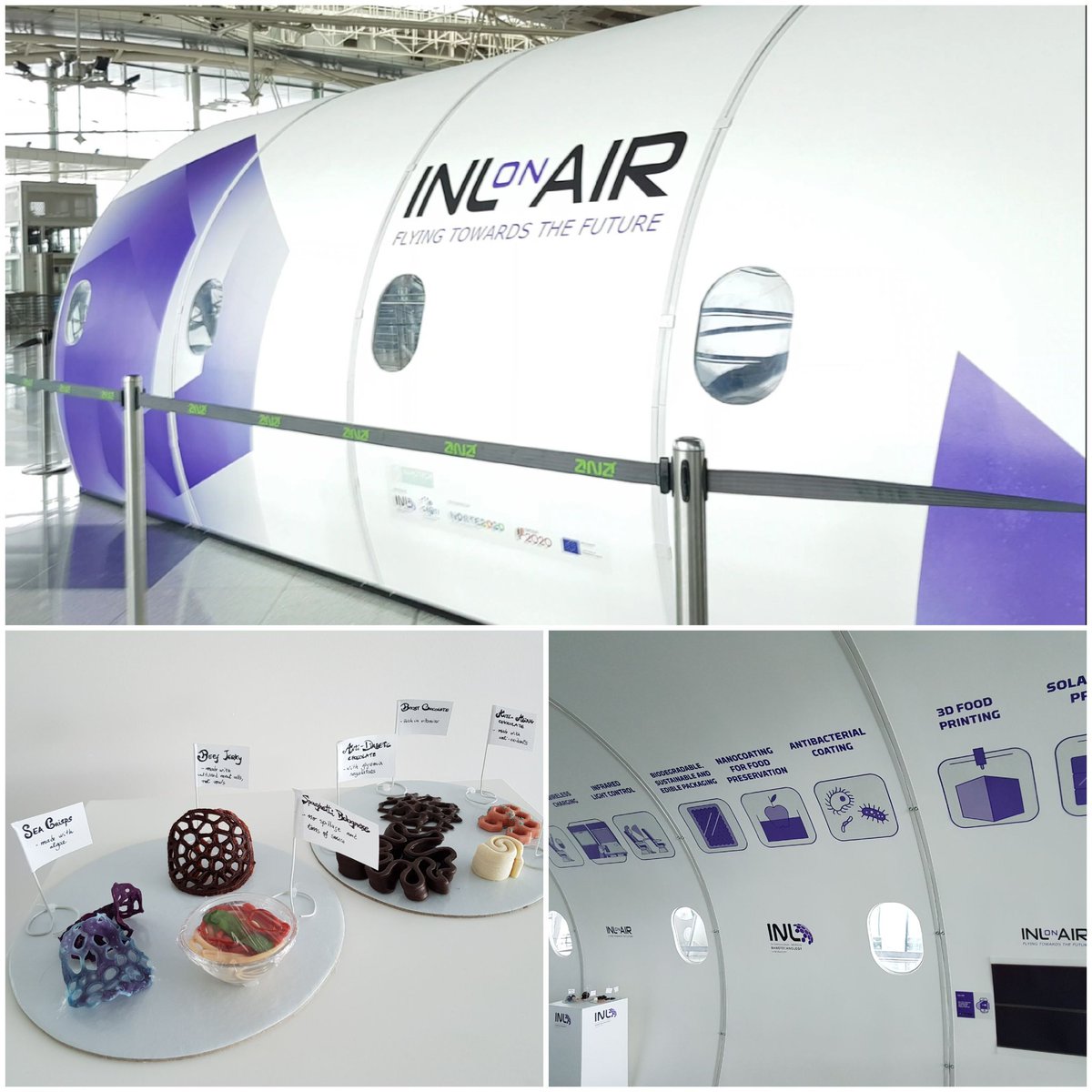 SaraMOliv's tweet photo. Possible sustainable, personalized and 3d printed food of the future: algae and cultured meat. And special chocolate too! 😋 Visit us at Francisco Sá Carneiro Airport - untill Friday! #airplane #futurefoods #3dfoodprinting #culturedmeat #sustainablefoods #personalisedfood #INL https://t.co/0fSazvVQBG