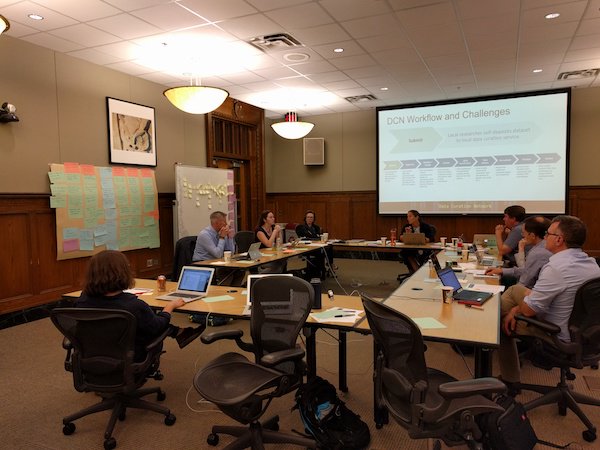 datadryad's tweet image. SO MANY workflow diagrams and sticky notes at the first #datacurationnetwork All Hands Meeting at @umnlib - exciting to dig in!