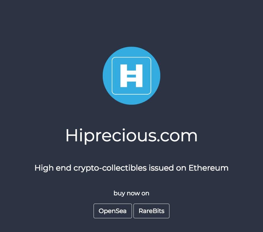 hipreciouscom's tweet photo. π‘ We're proud to announce #HiPrecious website launch! Beta's over, long life to #cryptocollectible : collect luxurious unique #NFT #ERC721
β΅οΈ @projectopensea π @rarebits_io https://t.co/HSKmW5Z7wn