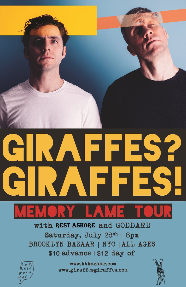this Saturday 7/28: <a href="/GPBookingBK/">Golden Parachute</a> presents Giraffes? Giraffes! (<a href="/GGband/">阿痞老师s</a>) + Goddard + <a href="/bangladeafy/">Bangladeafy</a> + Rest Ashore!
tickets here: 
bit.ly/2Jomo1M