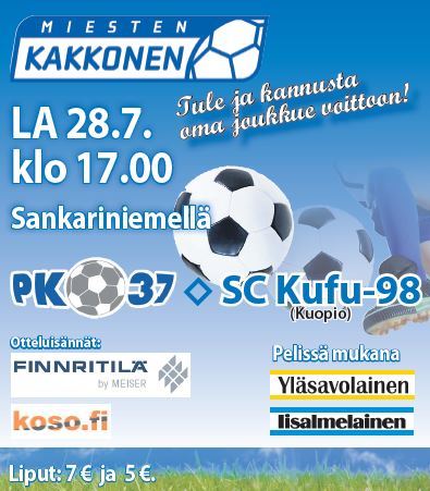 PK37Iisalmi's tweet photo. PK-37 - KuFu-98 la 28.7. klo 17.00 Sankariniemellä.
Sankkurilla taistellaan sarjapisteistä "Savon Derbyssä". Tule kannustamaan pisteet kotiin! ⚽️
#pk37iisalmi #kufu98 #finnritilä #koso #iisalmi #byiisalmi #kakkonen https://t.co/Gnq8GBEKZq