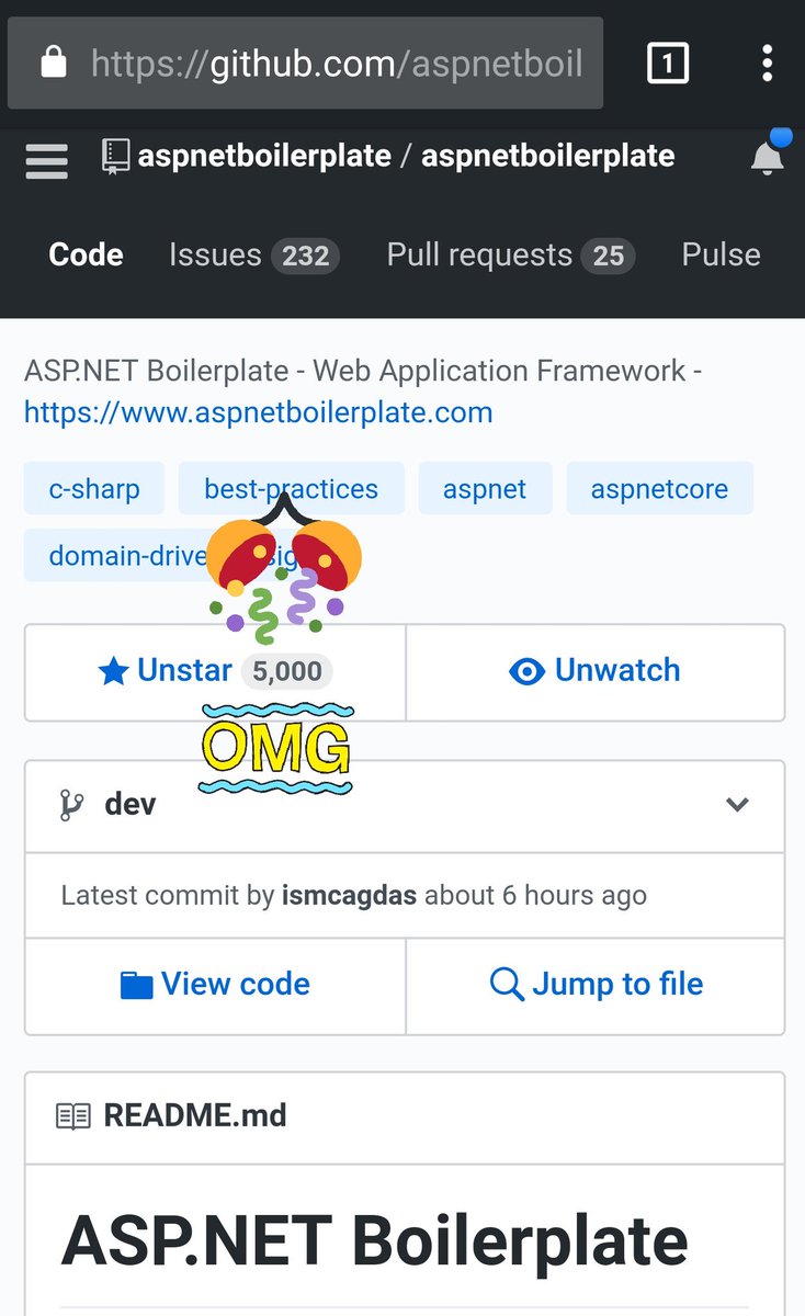 alperebicoglu's tweet image. A massive Thank You 🙏 to all contributors and users of #AspNetBoilerplate framework. Today we reached to 5000 GitHub stars! 🎉🎊