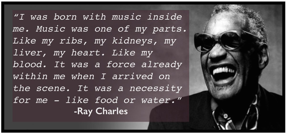 musicheals_ca's tweet photo. “I was born with music inside me. Music was one of my parts. Like my ribs, my kidneys, my liver, my heart. Like my blood. It was a force already within me when I arrived on the scene. It was a necessity for me – like food or water.”

-Ray Charles

#MusicHeals #MusicMonday https://t.co/plm7QrVlUU