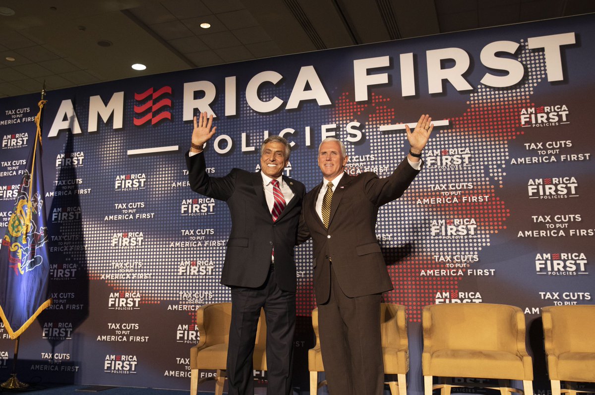 VP45's tweet photo. Great to be in Philadelphia today. @POTUS Trump’s tax cuts are putting more money back in the pockets of Pennsylvania families! Thanks to @RepLouBarletta’s leadership in Congress, the hard-working people of the Keystone State can choose how they spend more of what they earn. https://t.co/Fpul4VsRvU