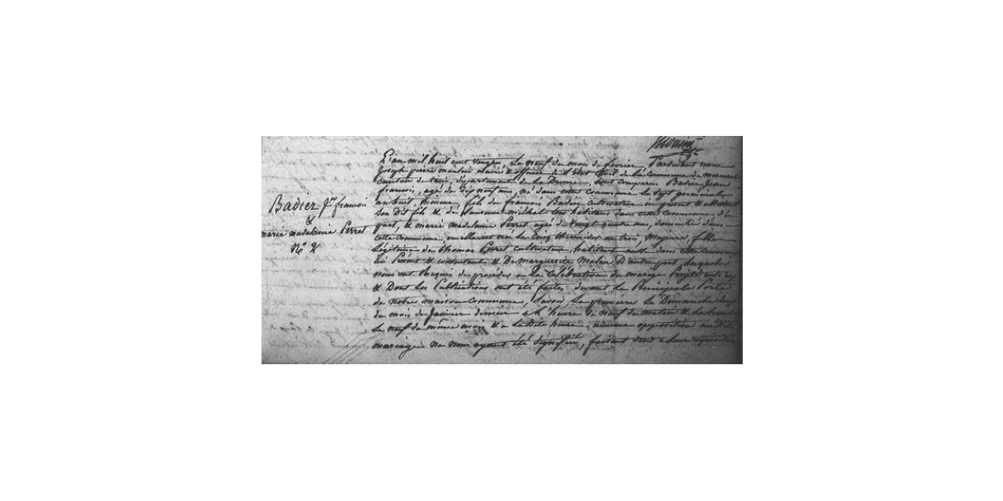 LDGenealogie's tweet photo. #1J1Ancêtre #PERRET Marie Magdeleine est née le 23/07/1795 à Mercurol (26) fille de Thomas & #MALEIN Marguerite, elle épouse le 9/02/1820 à Mercurol, #BADIER Jean-François fils de Jean-François & #MIHAT Laurence dont l'ascendance est bloquée faute de lacunes sur le registre. https://t.co/7OE8VP3oct
