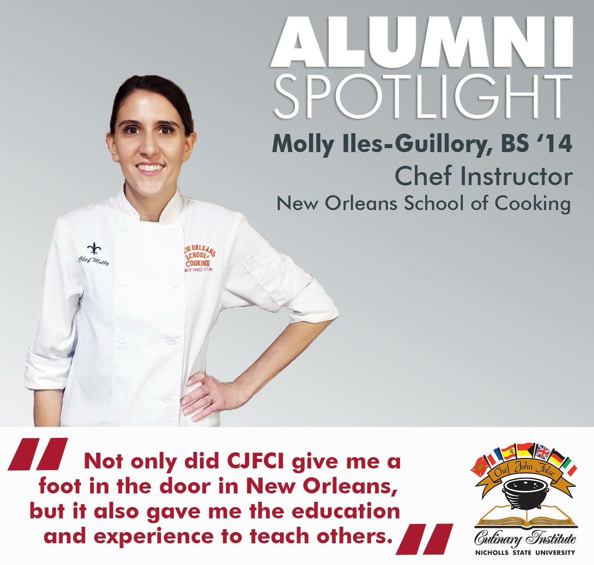 NichollsCJFCI's tweet photo. Check out this week’s spotlight on CJFCI alumna Molly Iles-Guillory who is a Chef Instructor at the New Orleans School of Cooking.
https://t.co/fLKTyHe6UY https://t.co/fQeJf9hbyc