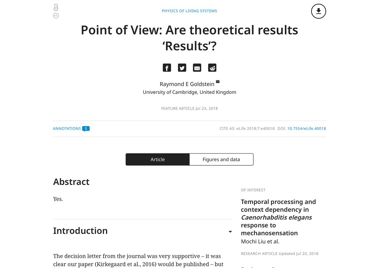 alexvespi's tweet image. Fantastic piece in @eLife 
Are theoretical results ‘Results’?
Abstract: YES

 elifesciences.org/articles/40018
